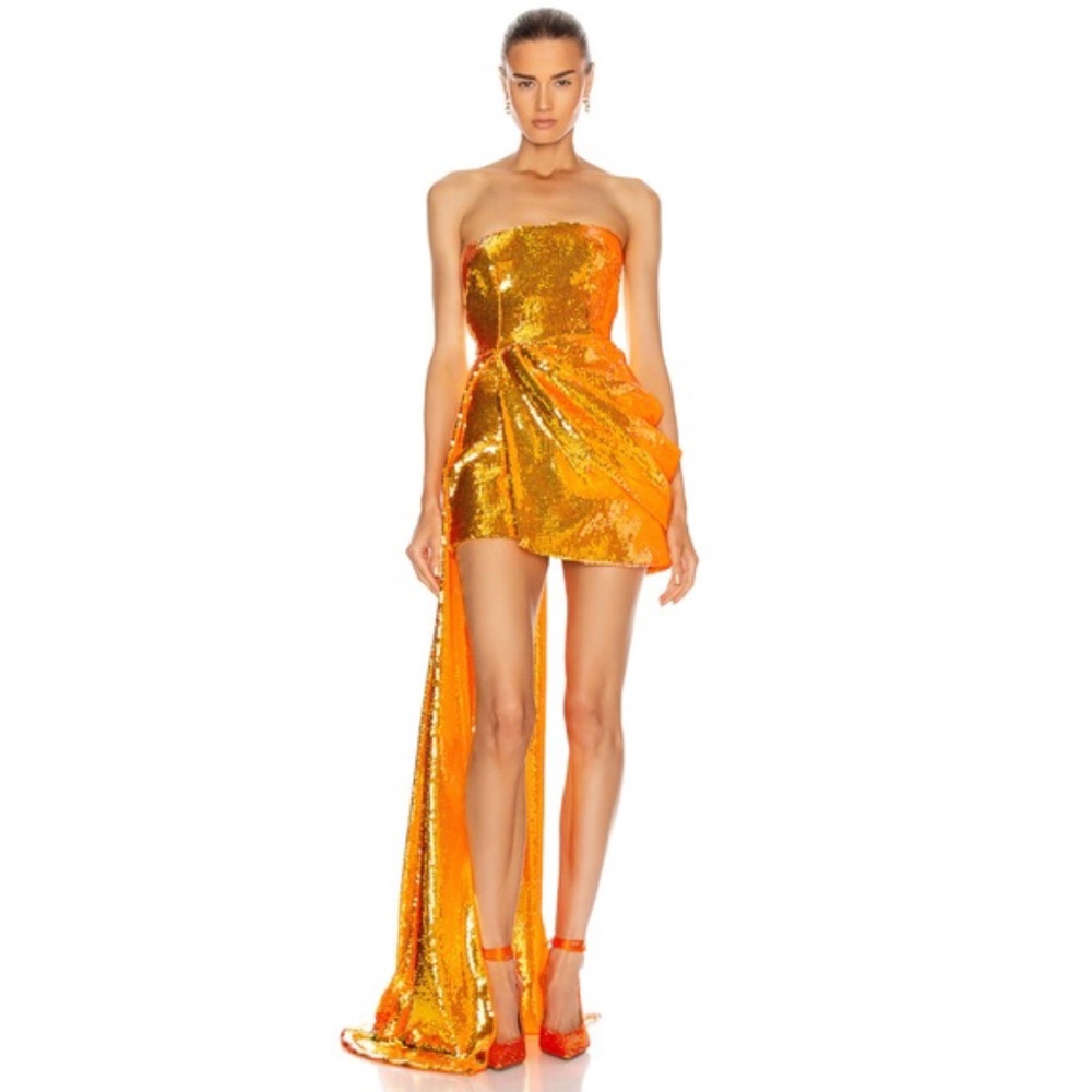 Alex Perry Orange Blaine Sequined Strapless Mini Dress. US 4 UK 8